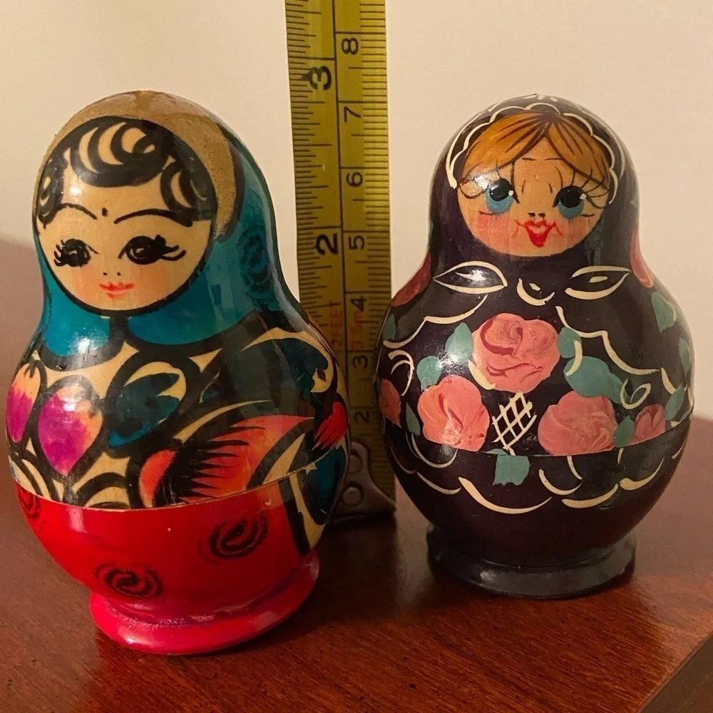 Lot of 2 Vintage Hand Painted Russian Matryoshka 5 piece set Nesting Dolls